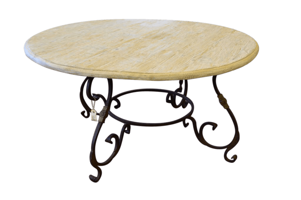 Round Reclaimed Wood Table & Iron Base