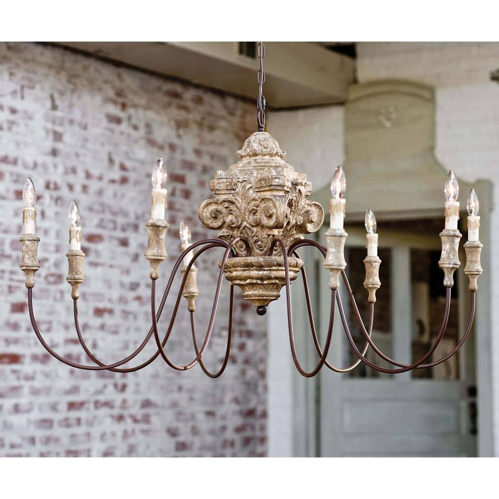 French Countryside Wood Carved Chandelier