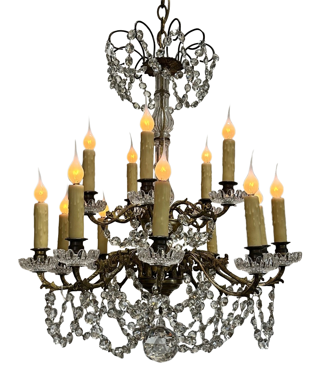 French Bronze and Crystal Chandelier (24)