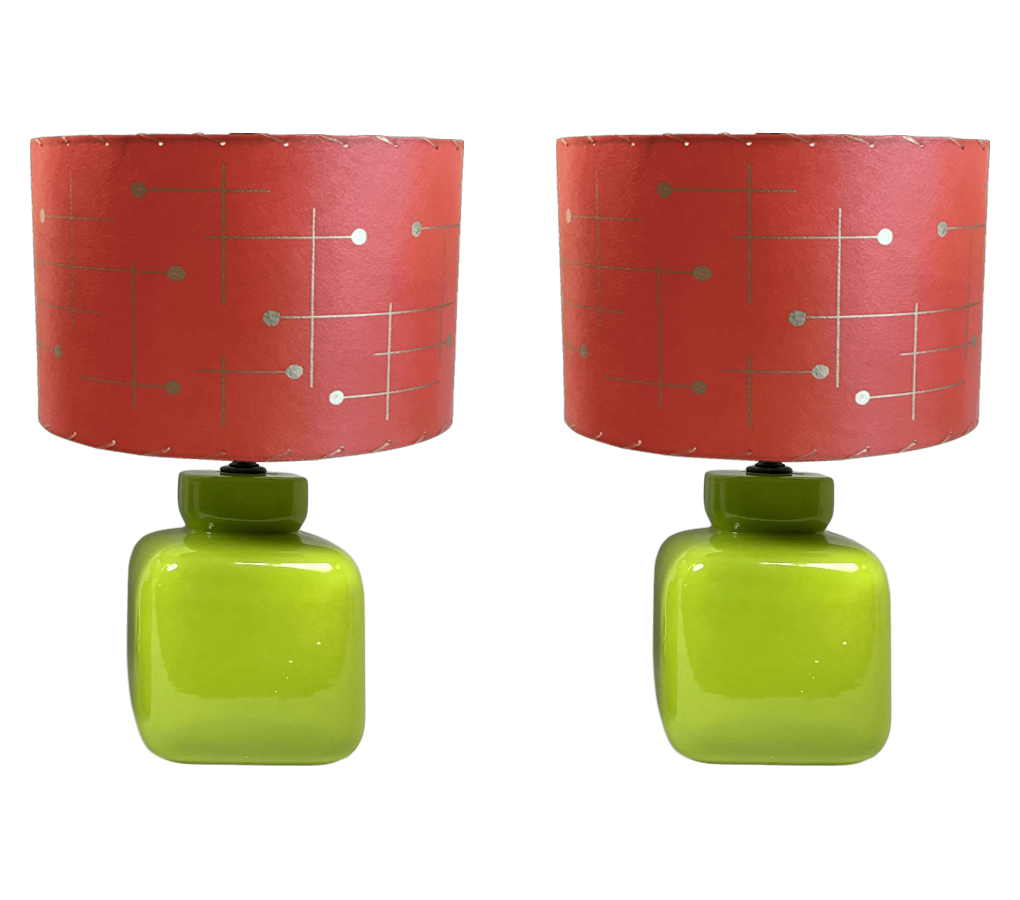 Vintage Modernist Cube Green Lamp (671)